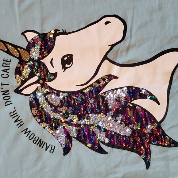 GIRLS JUSTICE SHORT SLEEVE SHIRT, RAINBOW HAIR DON'T CARE! SIZE 16 - Picture 2 of 3